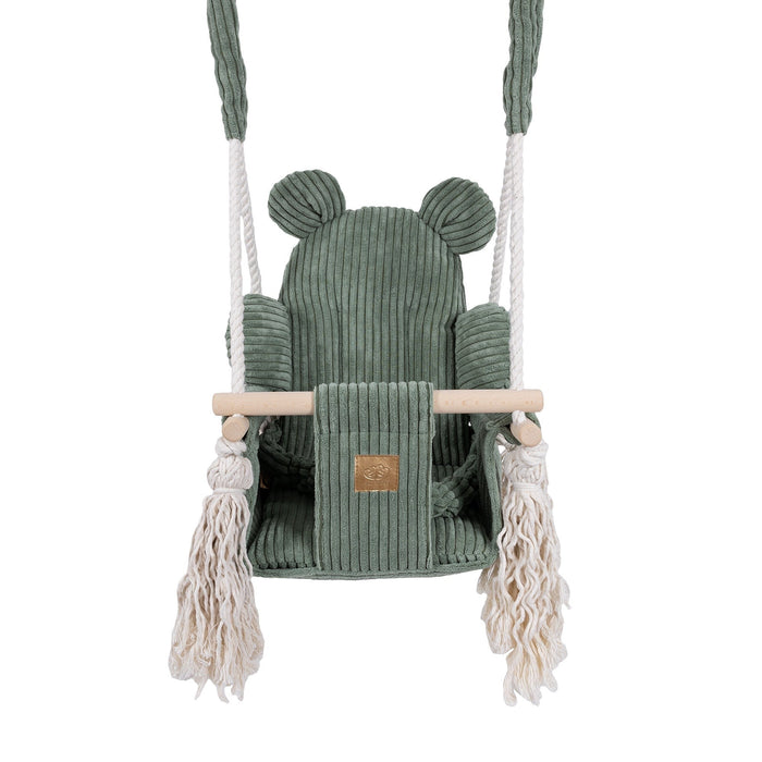 MeowBaby Indoor Baby Swing, Teddy – Olive Green