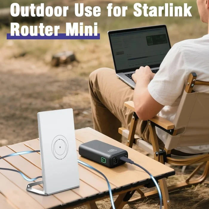 USB-C power cable connected to portable router
