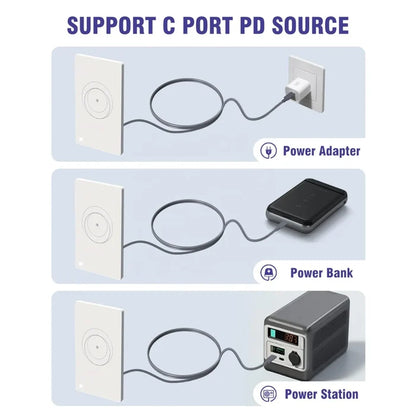 mini router USB-C charging cable on work surface