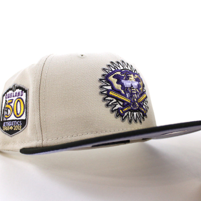 Oakland Athletics 50th Anniversary New Era 59Fifty Fitted Hat (Stone Black Lavender Under Brim)