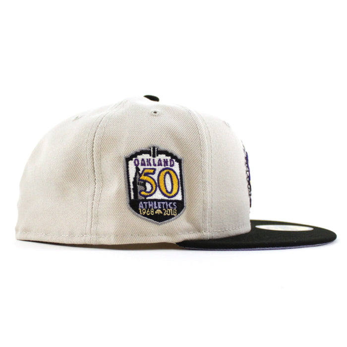 Oakland Athletics 50th Anniversary New Era 59Fifty Fitted Hat (Stone Black Lavender Under Brim)