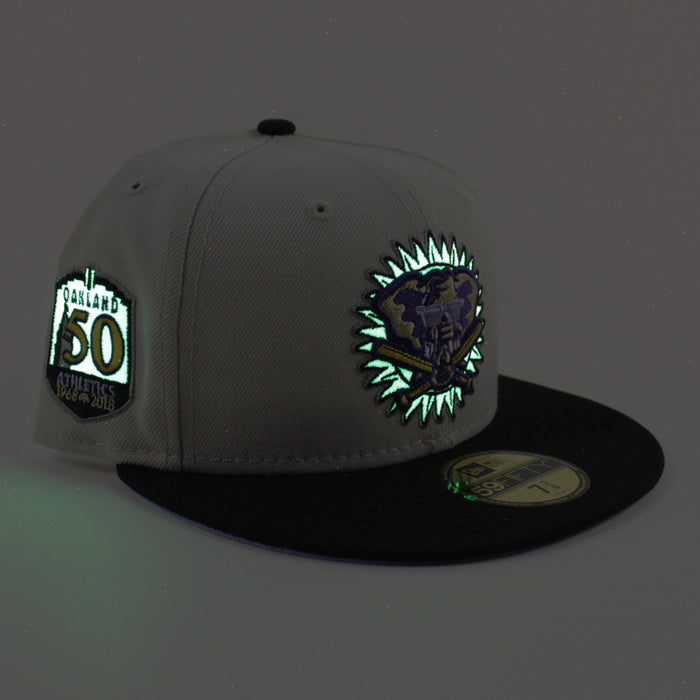 Oakland Athletics 50th Anniversary New Era 59Fifty Fitted Hat (Stone Black Lavender Under Brim)