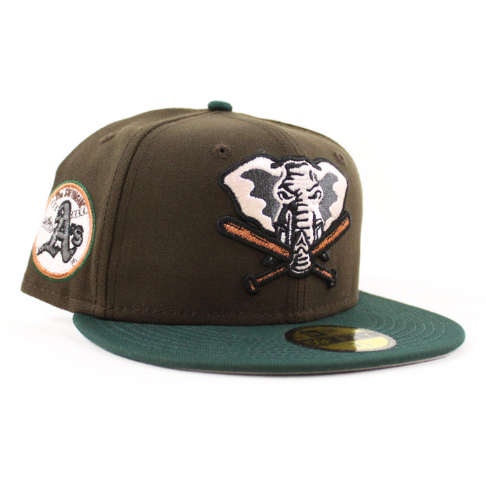 Oakland Athletics Swinging A’s New Era 59Fifty Fitted Hat (Walnut Green Gray Under Brim)