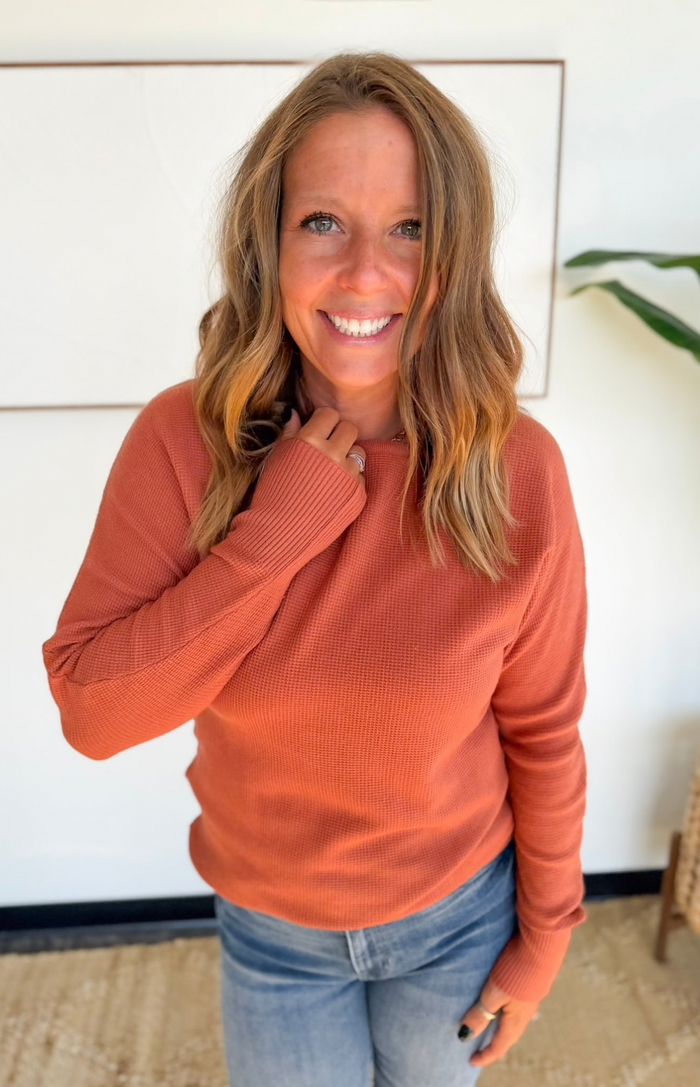 Orange Waffle Knit Sweater