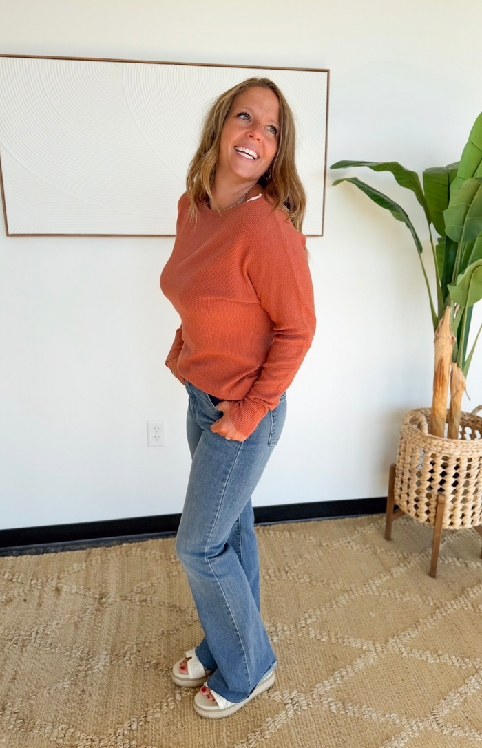 Orange Waffle Knit Sweater