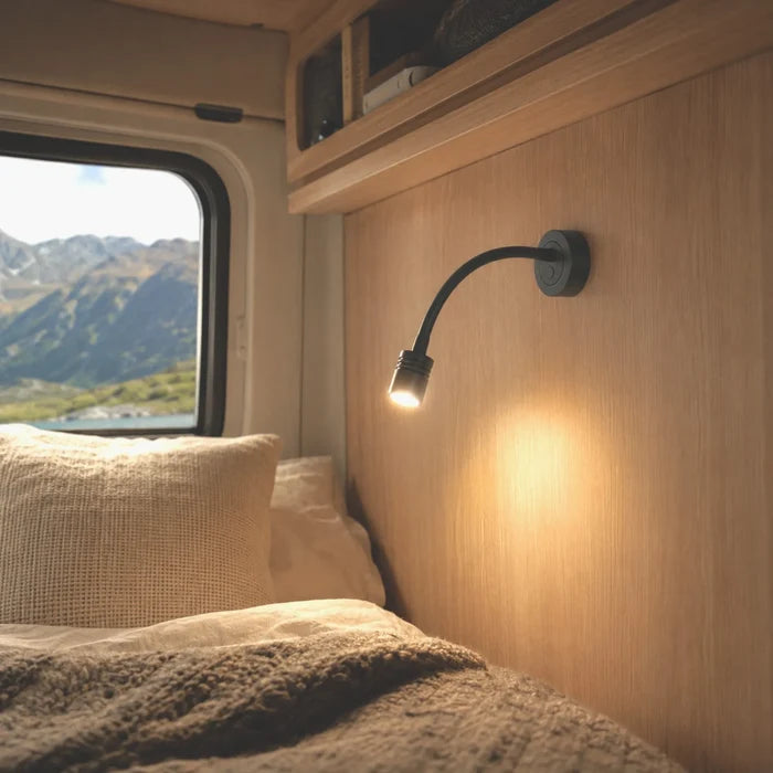 Adjustable Pro LED reading lights with USB ports for caravan bedside lighting