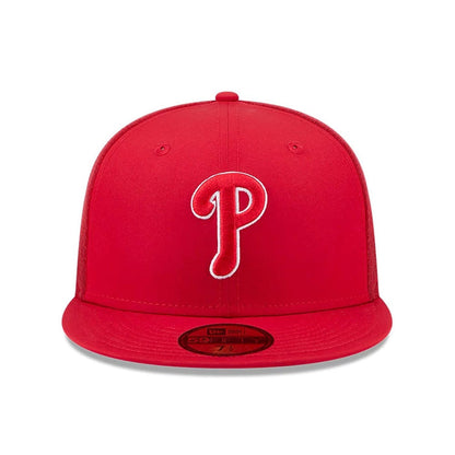 Pictured is this MLB Batting Practice 2026 Philadelphia Phillies 59FIFTY Fitted cap in red. 2