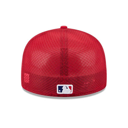 Pictured is this MLB Batting Practice 2026 Philadelphia Phillies 59FIFTY Fitted cap in red. 5