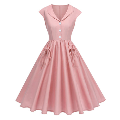 Pink Bow Pocket Swing Dress