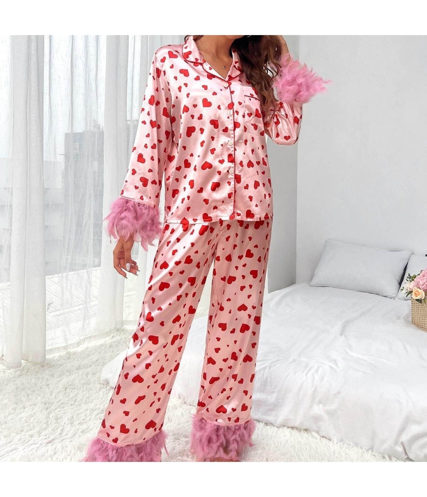 Pink & Red Heart Pajama Set