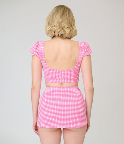 Pinky Pinups Pink Gingham Seersucker Swim Top