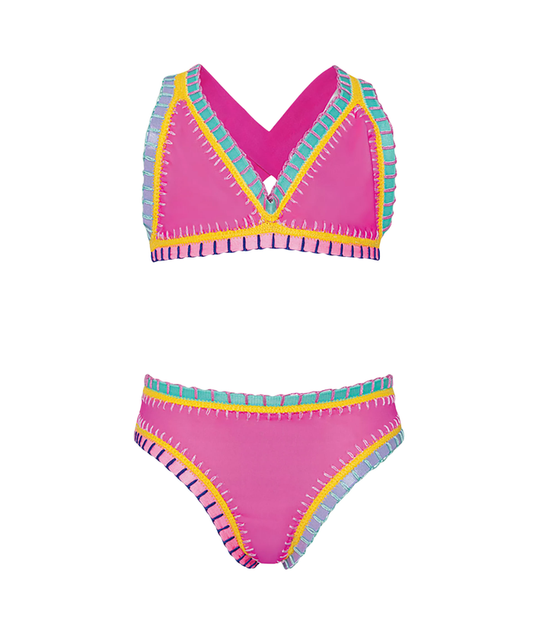 PQ Girls Rainbow Embroidered Bikini Cross Strap Accessories PQ Girls Bright Pink Y/6