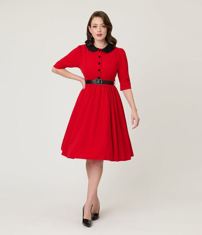 Red & Black Collared Swing Dress