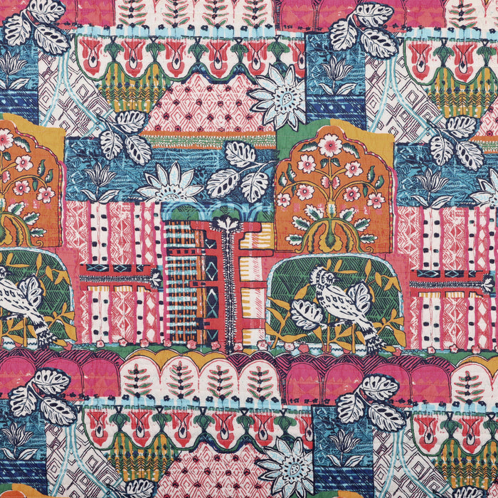 Roshita Quilt Set vibrant patchwork design featuring global motifs and floral patterns