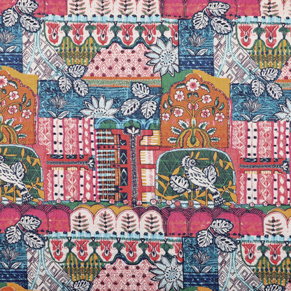 Roshita Quilt Set vibrant patchwork design featuring global motifs and floral patterns