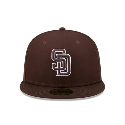 Pictured is this MLB Batting Practice 2026 San Diego Padres 59FIFTY Fitted cap in dark brown. 2