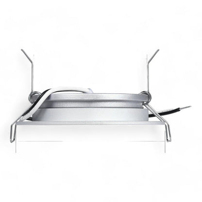 group of silver cool LED downlights displayed simply