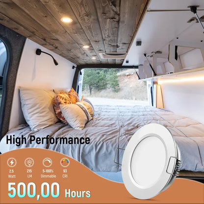 set of four silver LED downlights arranged together