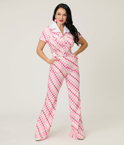 Smak Parlour Pink Checkerboard Flare Jumpsuit