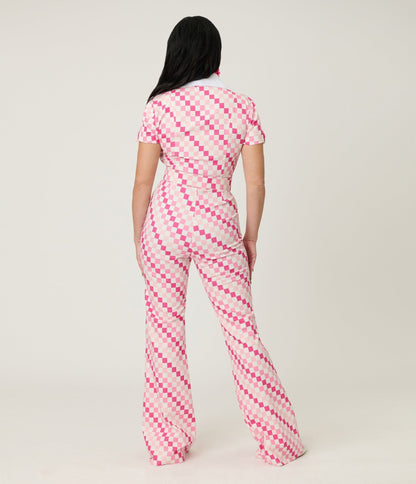 Smak Parlour Pink Checkerboard Flare Jumpsuit