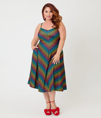 Smak Parlour Plus Size Black & Rainbow Heart Chevron Midi Dress