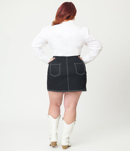 Smak Parlour Plus Size Black Star Denim Mini Skirt