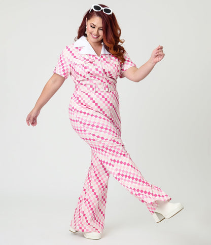 Smak Parlour Plus Size Pink Checkerboard Flare Jumpsuit