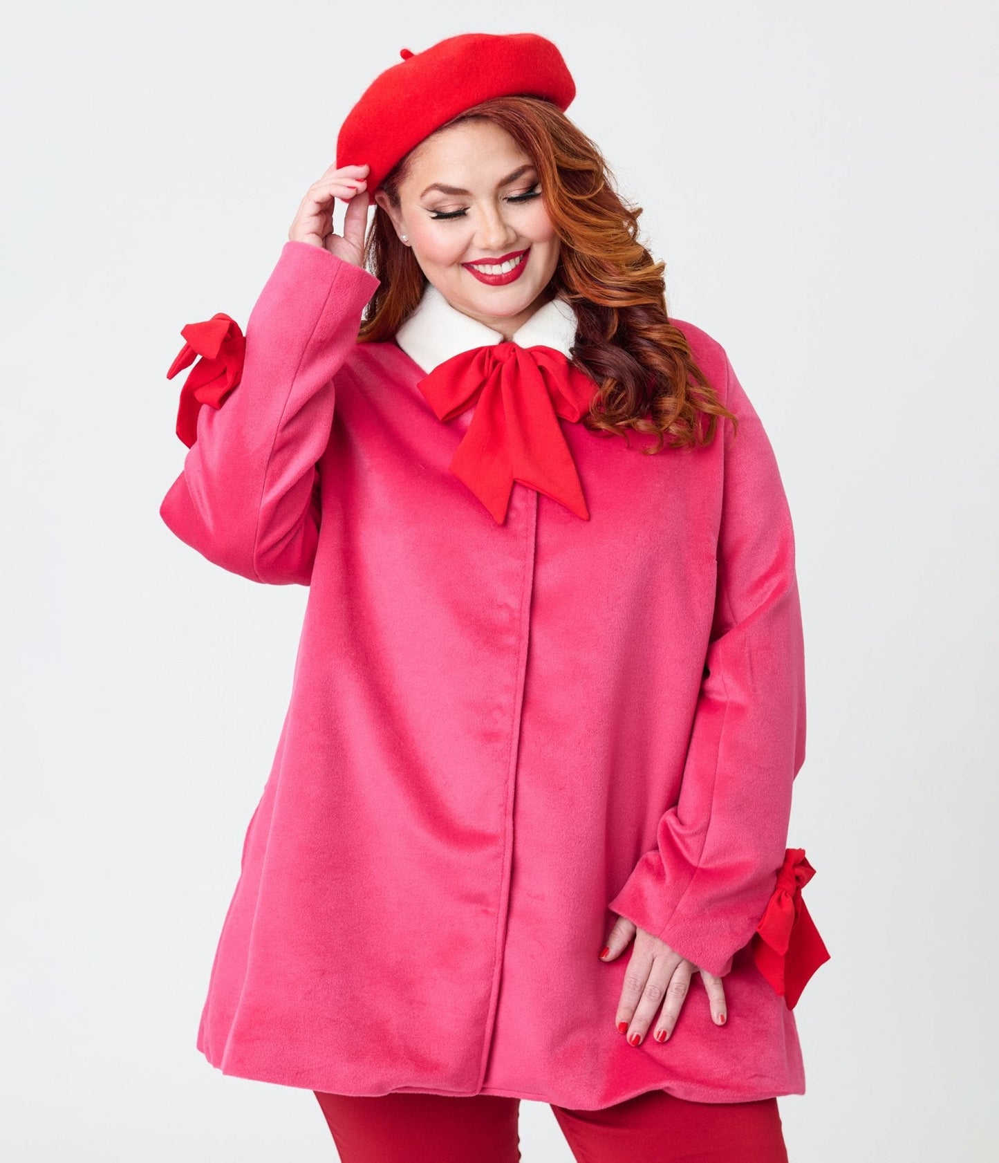 Smak Parlour Plus Size Pink & Red Bows Topper Coat