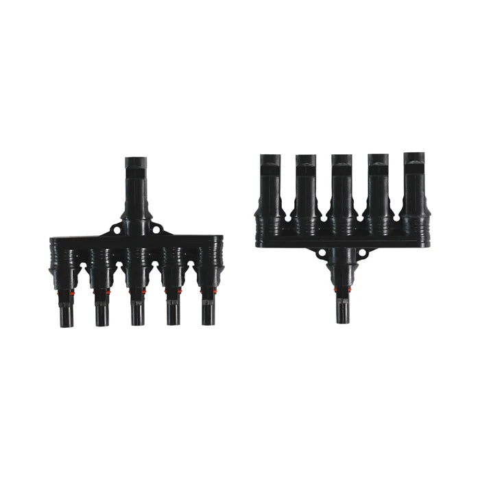 solar 5-to-1 MC4 parallel connectors placed on bench
