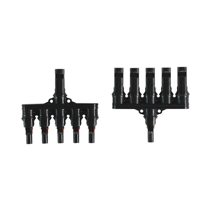 solar 5-to-1 MC4 parallel connectors placed on bench