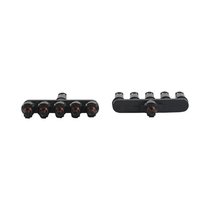 close-up of MC4 5-way Y branch solar connectors