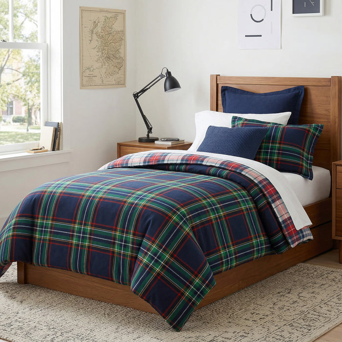 Spencer Plaid Navy Flannel Duvet Cover Set
