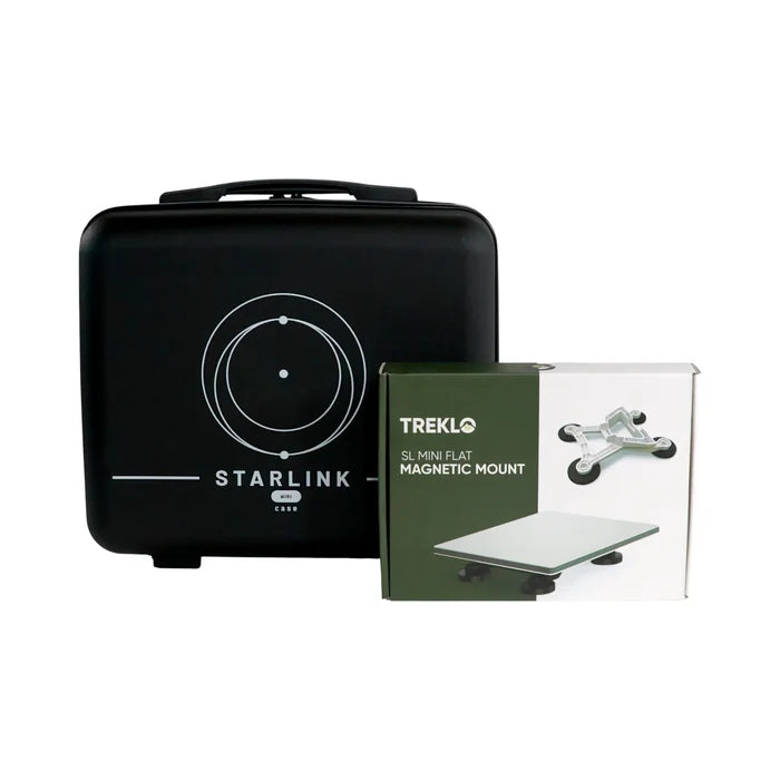 close-up of Starlink Mini magnet mount beside hard case
