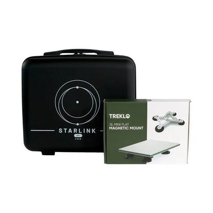 close-up of Starlink Mini magnet mount beside hard case