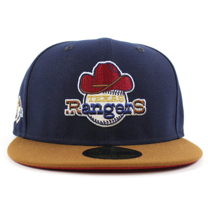 Texas Rangers 50TH ANNIVERSARY New Era 59Fifty Fitted Hat (Glow in the Dark Oceanside Peanut Pino Red Under Brim)