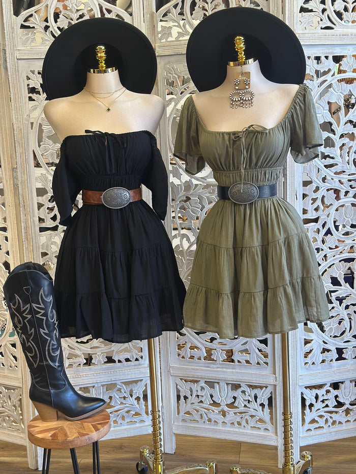 Tiered Flowy Mini Dress - Estira, Stretchy