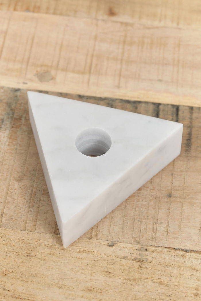 Fort Standard Home Candle Holders Triangle Marble Candle Holder White Carrara / 3.5" L X 3.5" W X 1.25" H