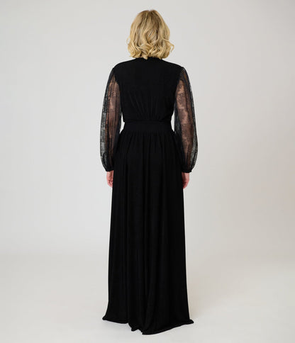 Unique Vintage Black Lace Hollywood Duster