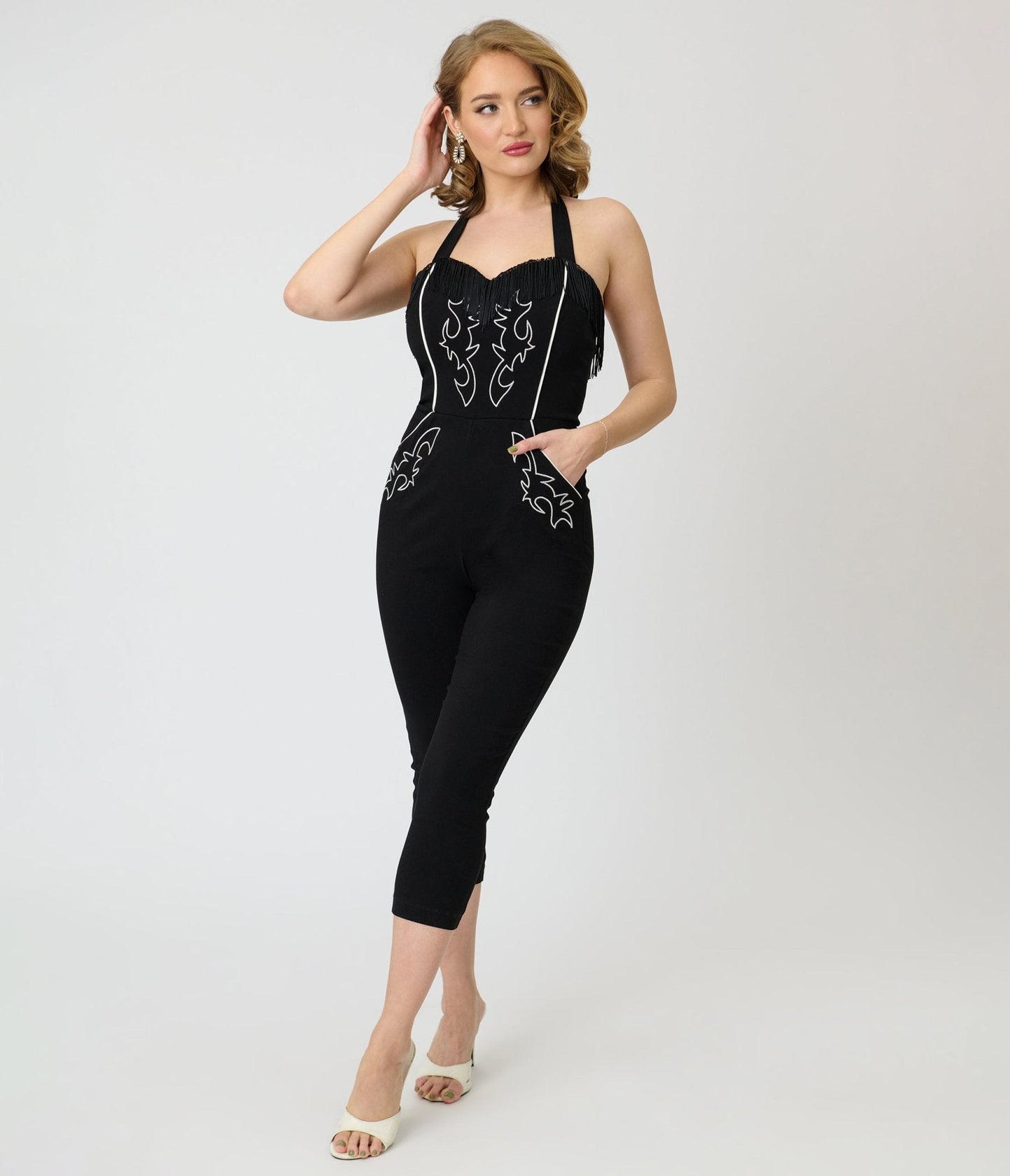 Unique Vintage Black & White Western Maines Jumpsuit