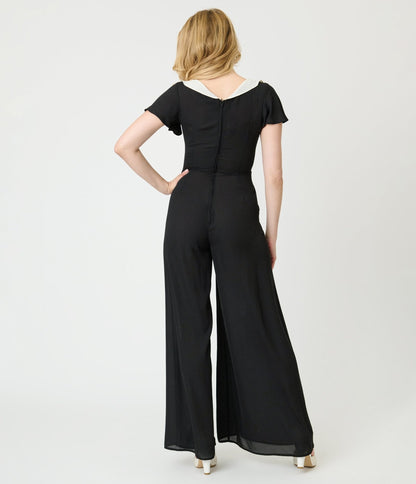 Unique Vintage Black Wide Leg Jumpsuit