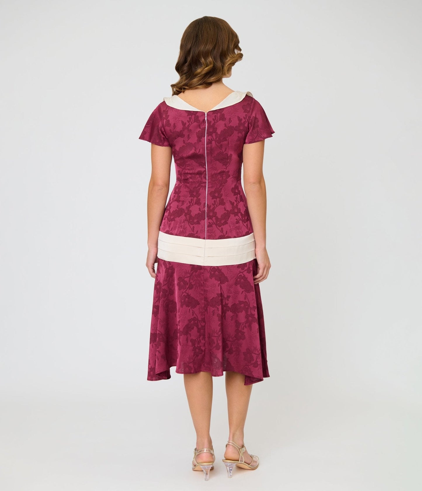 Unique Vintage Burgundy & Ivory Wilshire Flapper Dress