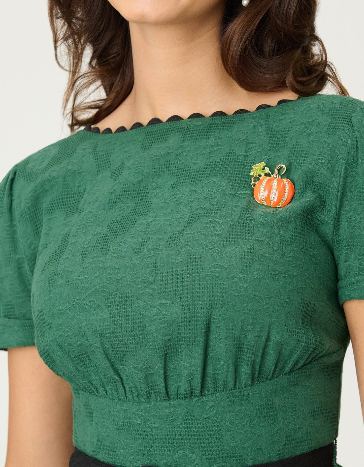 Unique Vintage Emerald Cotton Jaquard Swing Dress