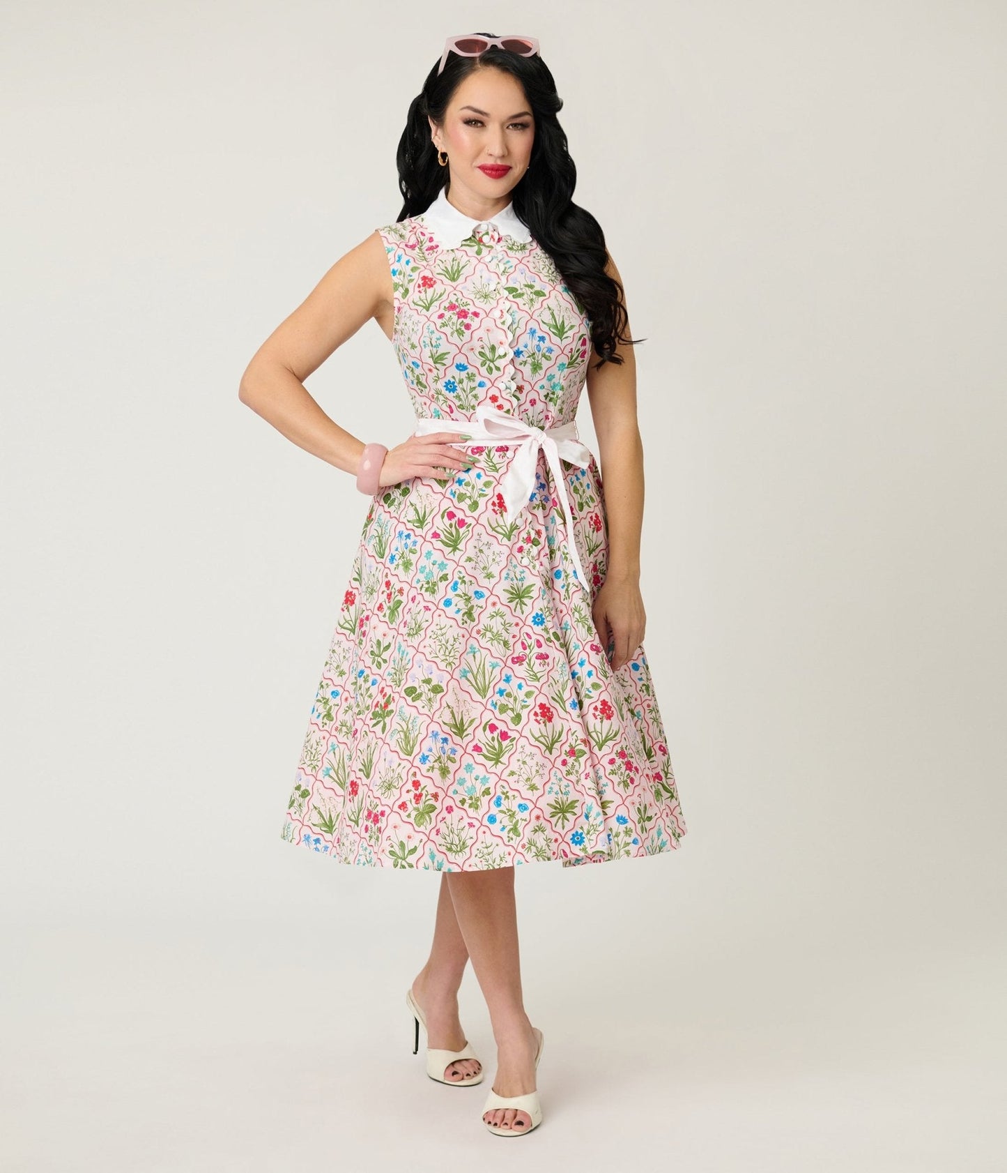 Unique Vintage Floral Diamond Darlene Swing Dress