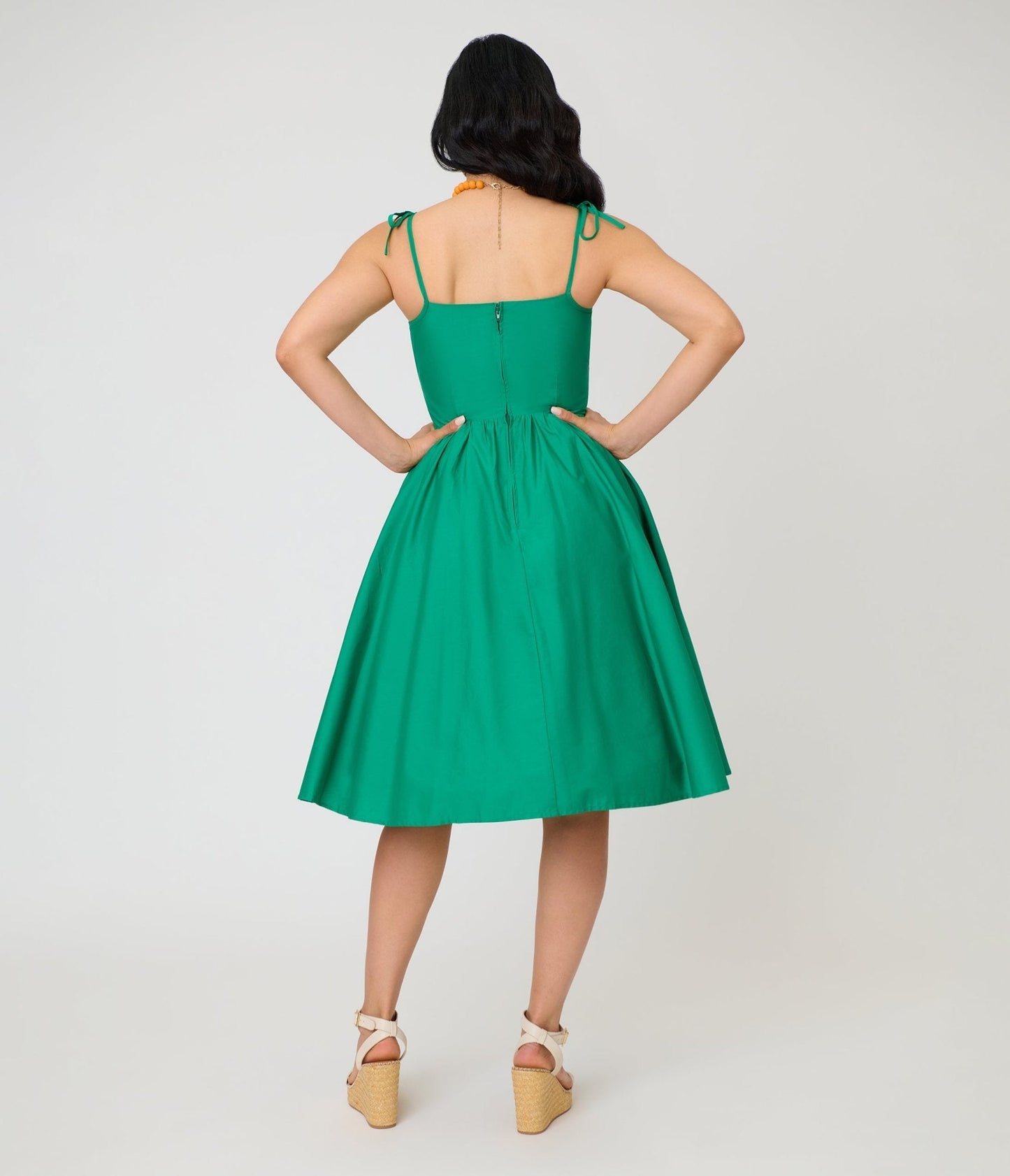 Unique Vintage Green Sleeveless Cotton Swing Dress