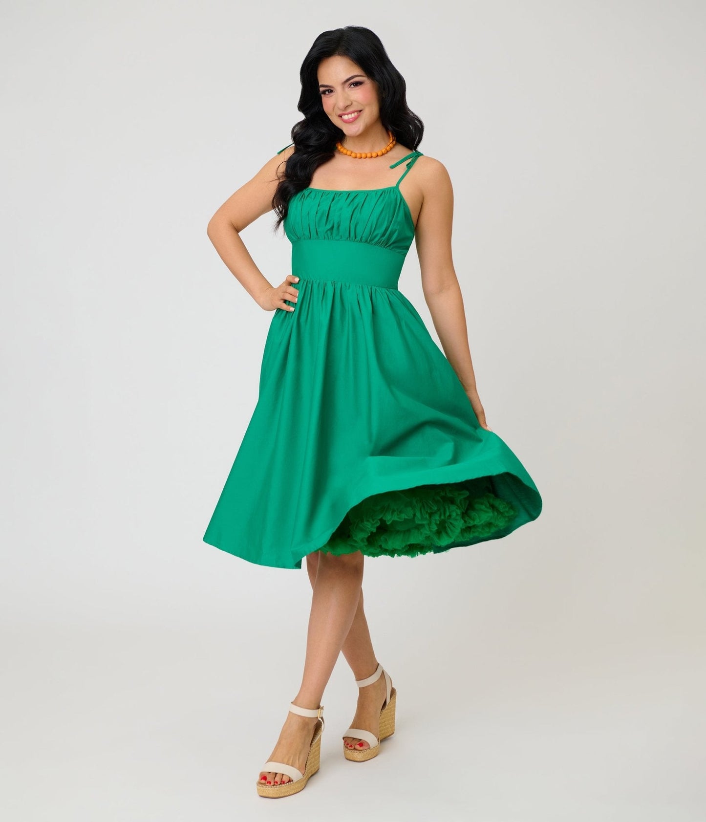 Unique Vintage Green Sleeveless Cotton Swing Dress