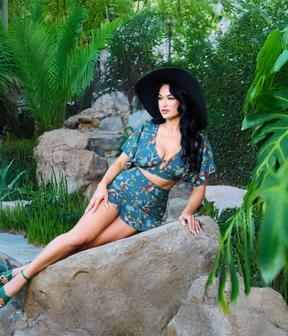 Unique Vintage Green Tiger Print Alice Swim Skirt
