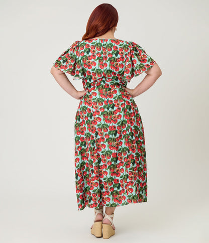 Unique Vintage Plus Size Cherry Tomato Midi Dress