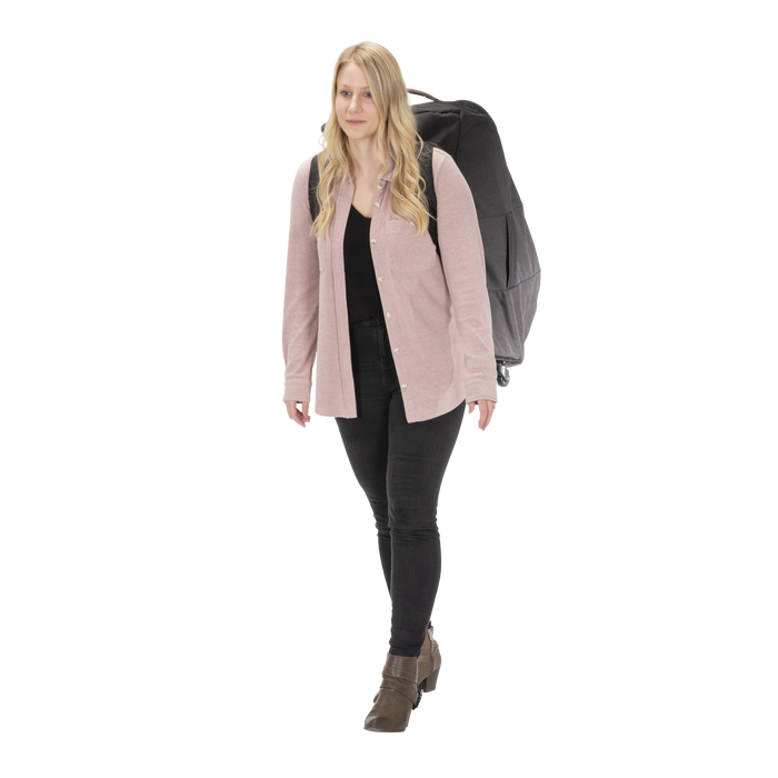 Wheeled Car Seat Travel Pack - woman carrying pack on back