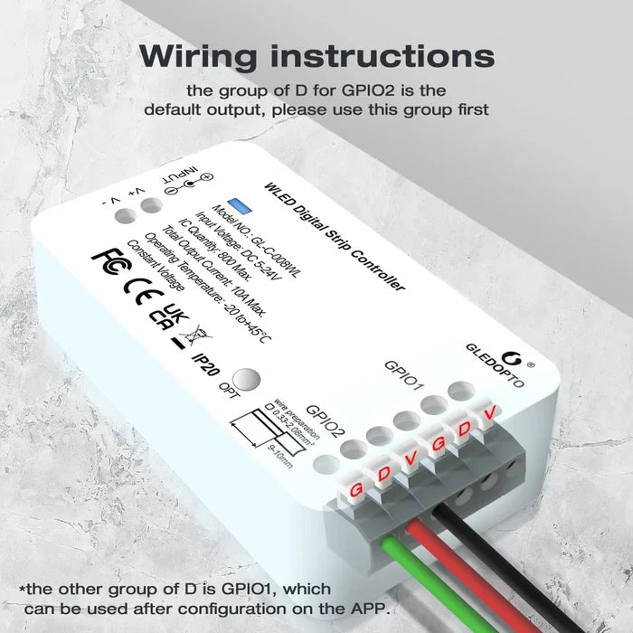 WLED controller powering addressable LED strip