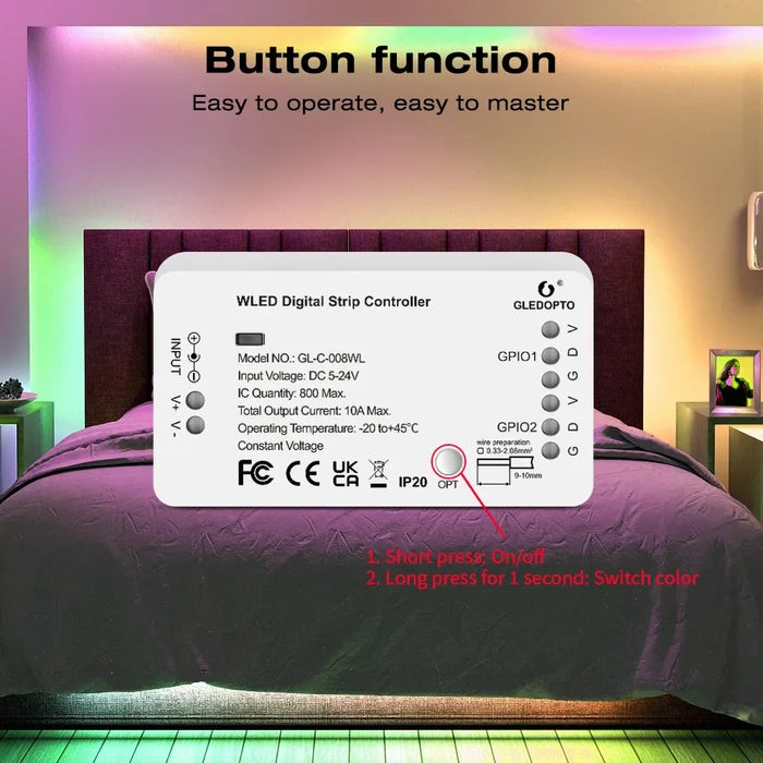 WLED WiFi controller connected to RGB LEDs